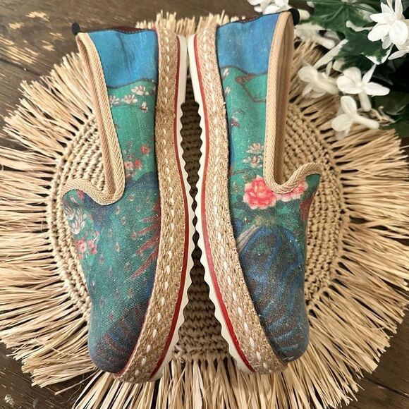 Goby Peacock Floral Painted Print Boho Slip‎ On Canvas Shoe size 42 /USA 11 - Picture 3 of 7